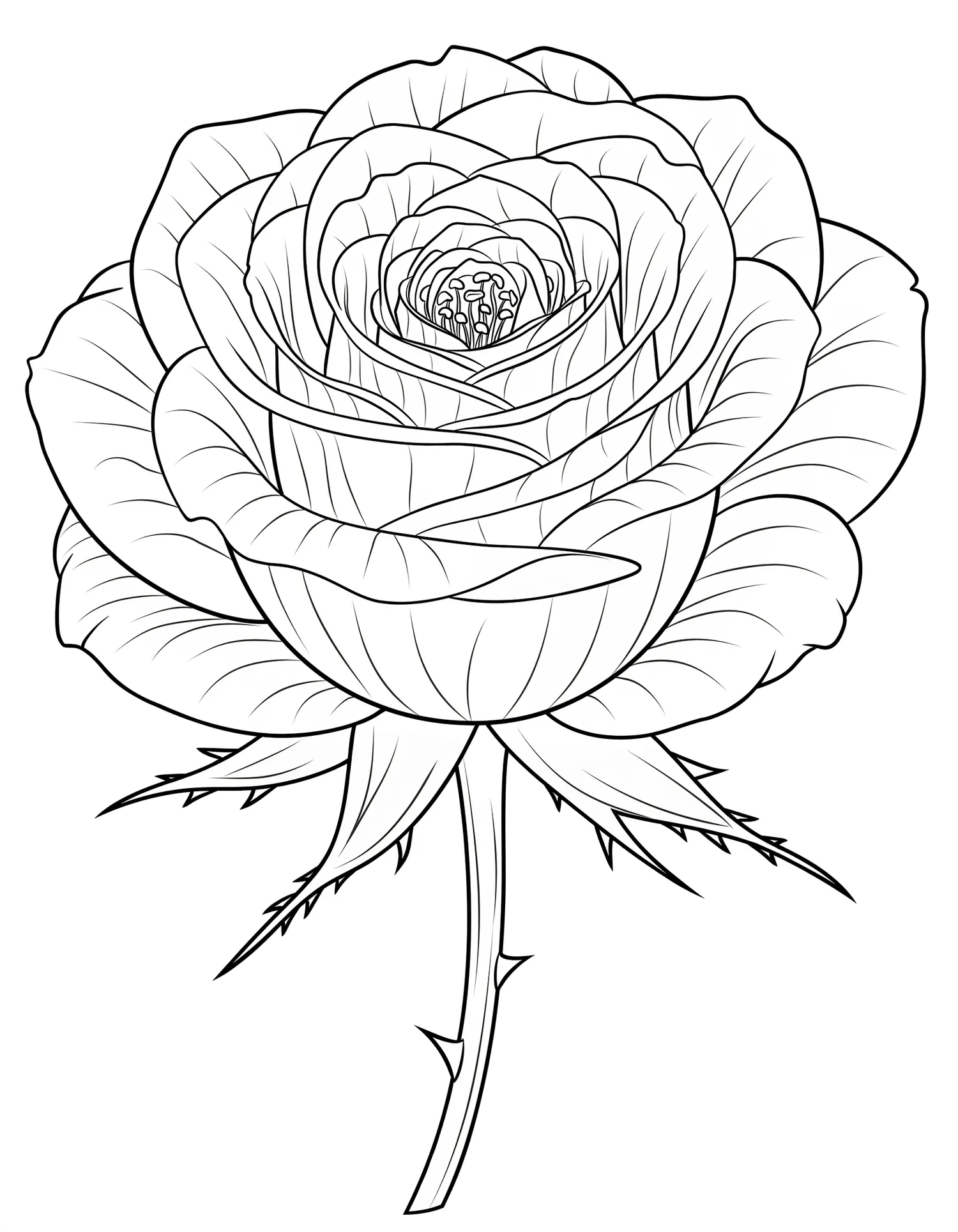 Rose Épanouie Gros Plan — Coloriage fleur à imprimer gratuitement